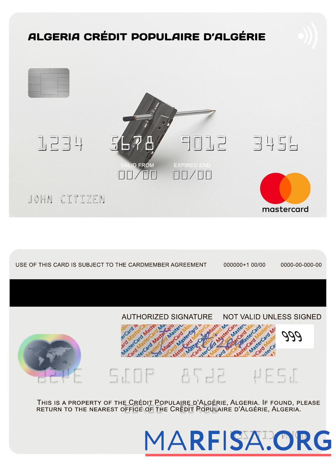 Realistic Algeria Crédit Populaire d’Algérie mastercard template